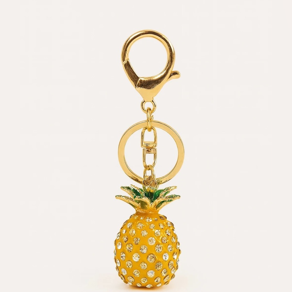 Pineapple Bag Charm Keychain. Rhinestone Accessory for Backpack, Purse, or Keys